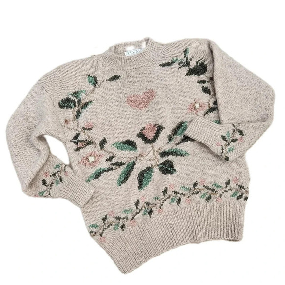 VINTAGE 90'S MICHELLE STUART Hand knit Wool Blend Sweater, US Women's L - Picture 5 of 9